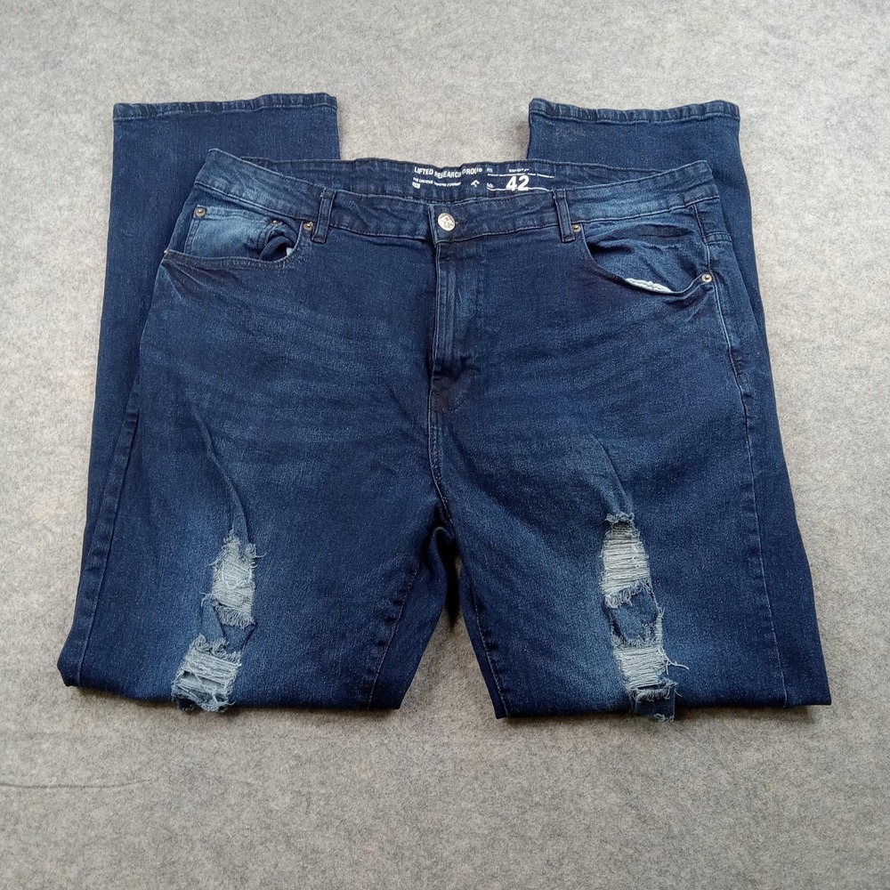 LRG Jeans Mens 42 Straight Lifted Research Group Distressed Ripped Denim Pants
